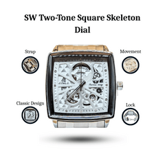SW Two-Tone Square Skeleton Dial Watch