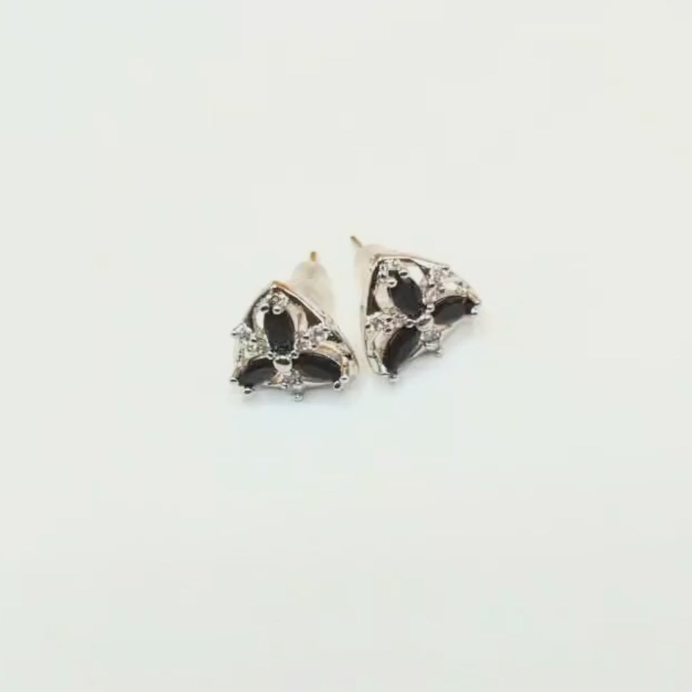 Elegant Black & White Zircon Flower Stud Earrings